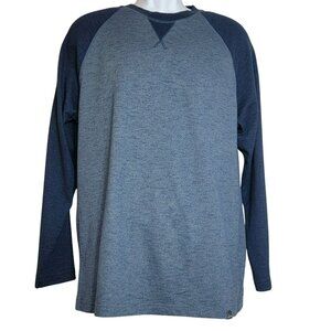 Eddie Bauer Shirt, Men L, Blue/Gray Body, Dark Blue Long Sleeve, Crew neck, EUC